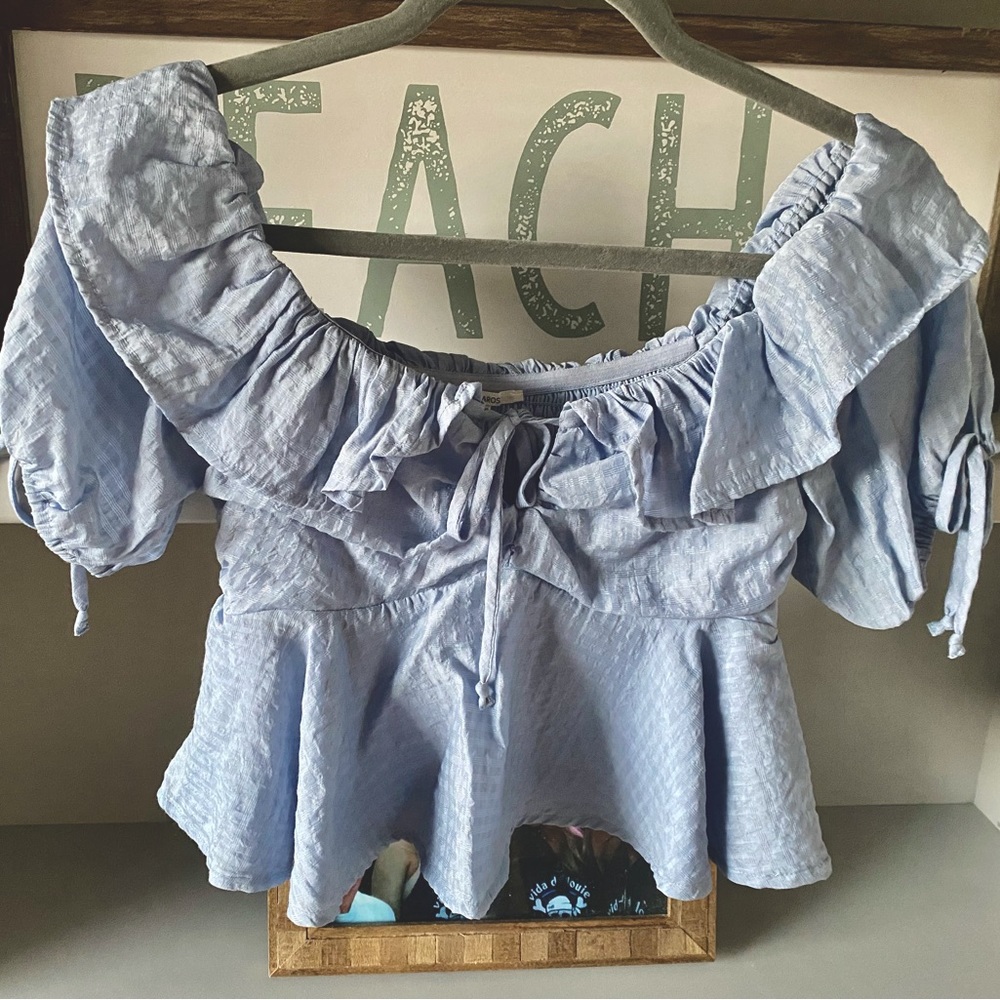 Tularosa Blue Off the Shoulder Blouse